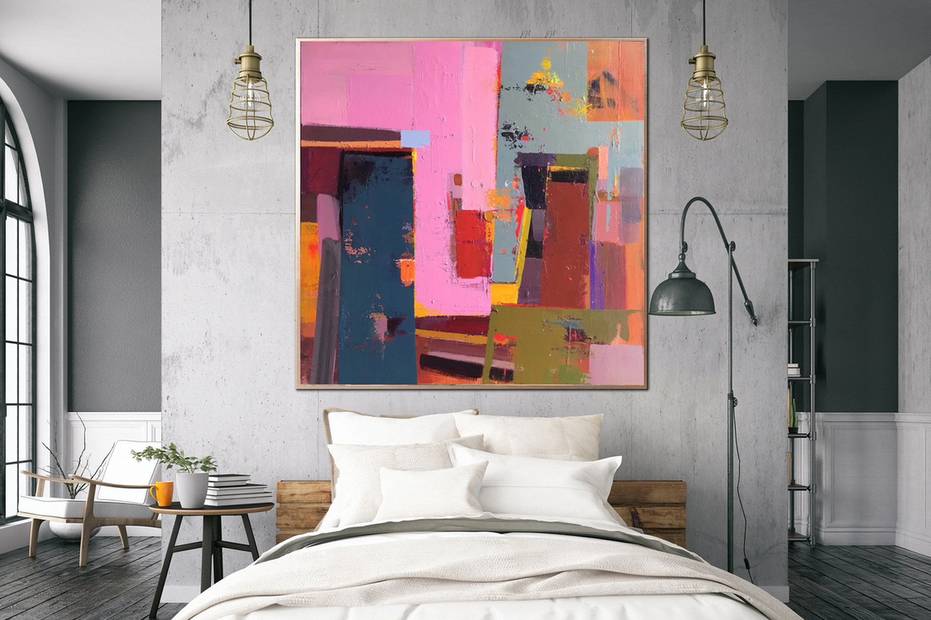 Red Original Entryway Pink Abstract Canvas Artwork S30X2